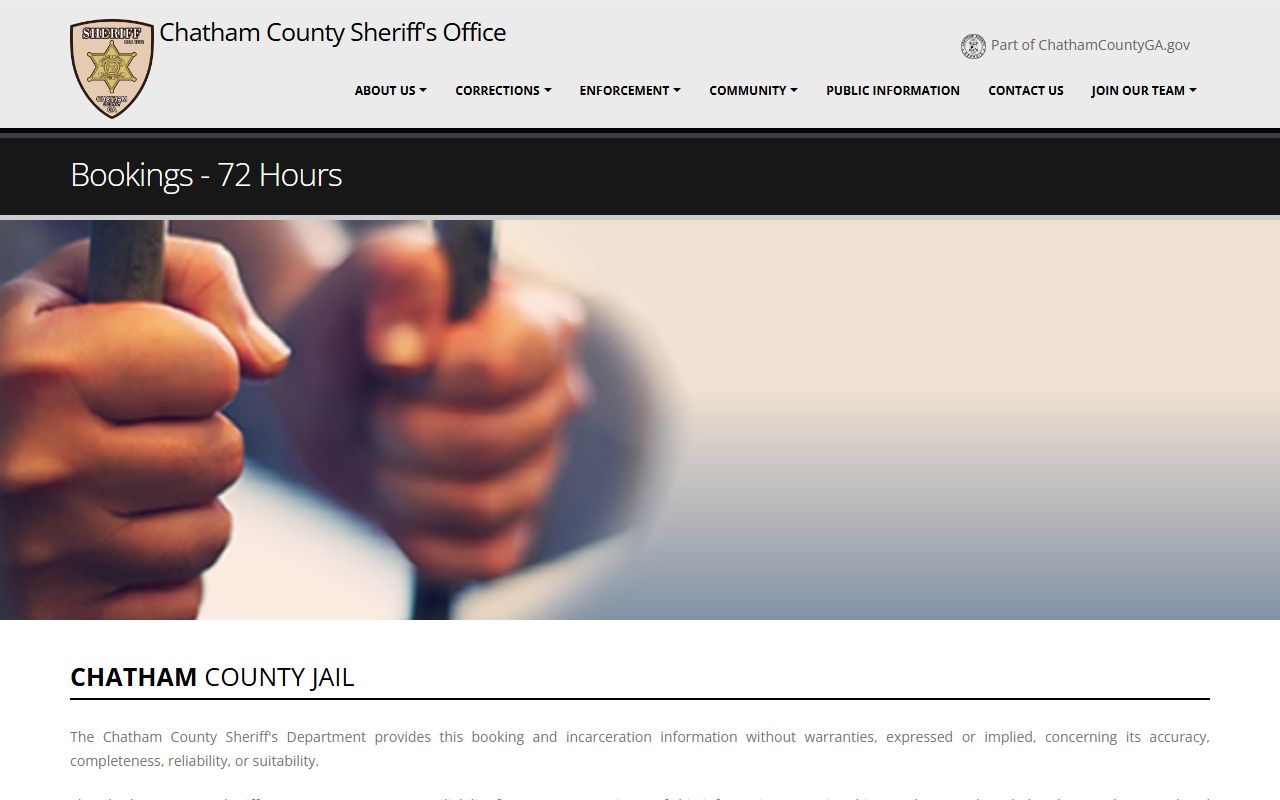 Chatham County Sheriff's Office 72-hour booking feed with booking-photo notice
